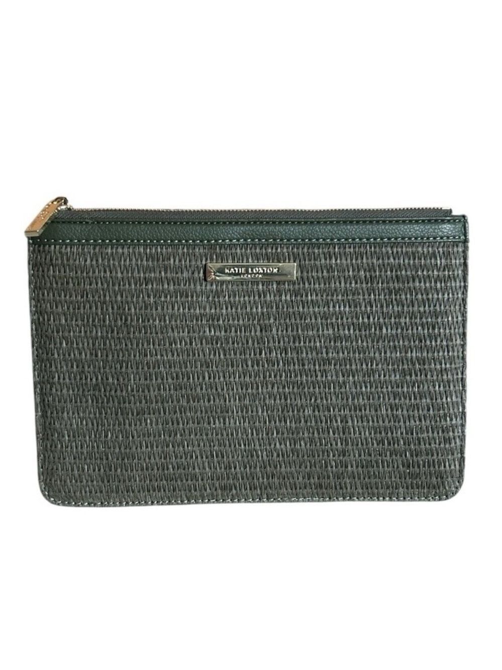 Katie Loxton London Khaki Green Straw Pouch Cosmetic Bag